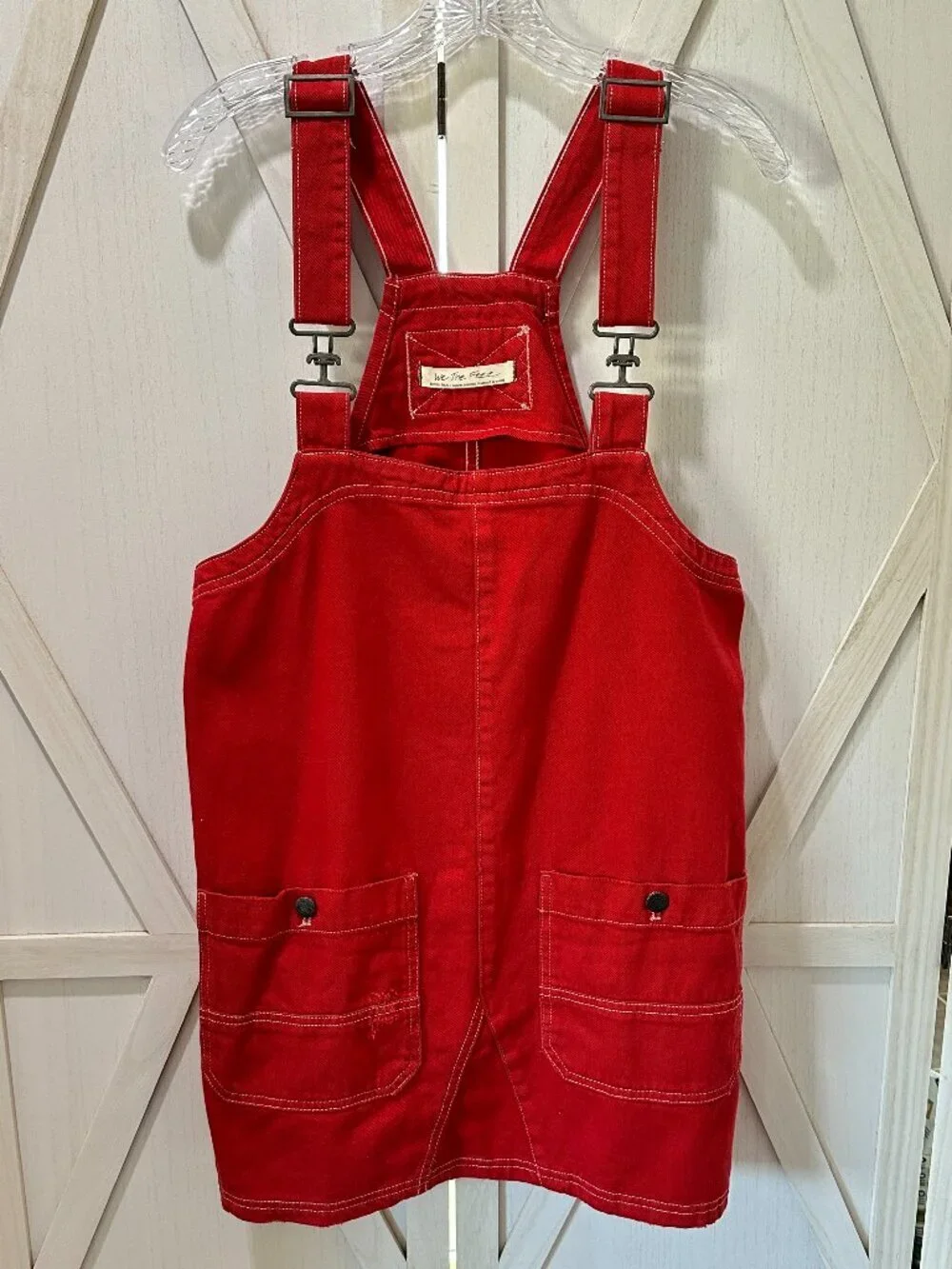 Free People We The Free Overall Smock Mini Dress in Bright Red 